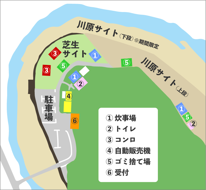 田辺川湯キャンプ場施設案内図
