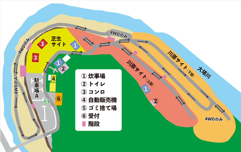 田辺川湯キャンプ場施設案内図